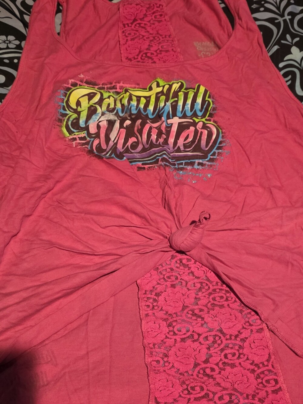 Beautiful Disaster Pink Lace-Back Tank Top